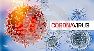 Corona virus. Covid-19 virus cells or bacteria molecule. Flu, view of a virus under a microscope, infectious disease. Germs,