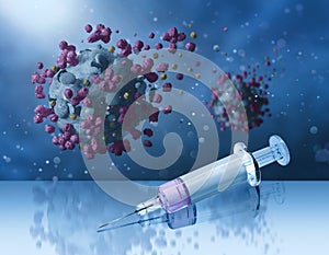 Corona viruses falling to pieces vaccine needle antidote photo
