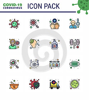 Corona virus disease 16 Flat Color Filled Line icon pack suck as sick, fever, interfac, washing, hygiene
