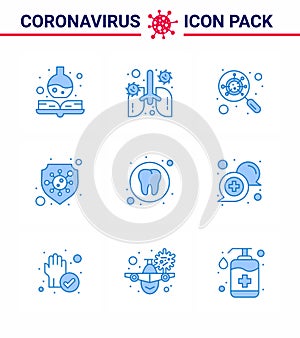 Corona virus disease 9 Blue icon pack suck as health, virus, devirus, shield, protection