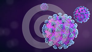 Corona Virus Disease COVID-19 Close Up 3d Render Blue Color