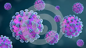 Corona Virus Disease COVID-19 Close Up 3d Render Blue Color