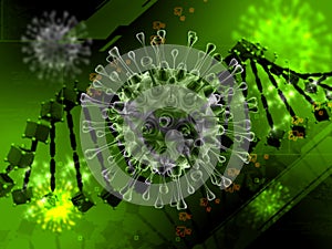 CORONA VIRUS IN DNA DIGITAL color background stock image