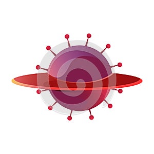 Corona virus drawn as ufo in red color cartoon art on white background
