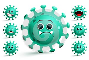 Corona virus emoji smiley vector set. Covid-19 coronavirus smileys emojis and emoticons.