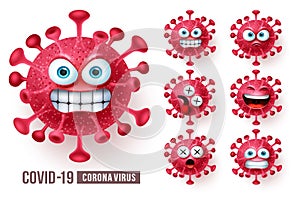 Corona virus emoticons vector set. corona virus emoticons or emojis photo