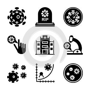 Corona virus icon set include virus, dead,stop,hand,hospital,microscope,infection,statistic,bacteria