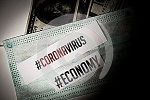 Corona virus impact on American economy crisis concept with dollar bills