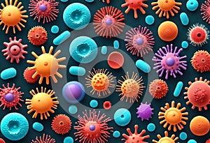 corona virus micro organisms on biological abstract background