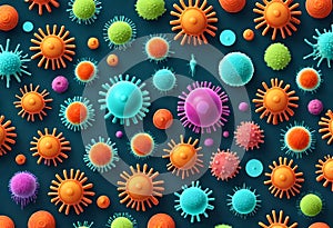 corona virus microorganisms floating in abstract biological background