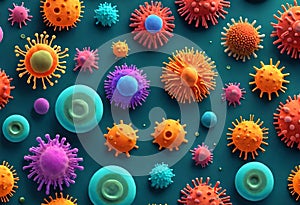 corona virus microorganisms floating in abstract biological background