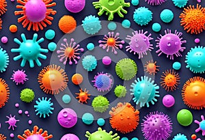 corona virus microorganisms floating in abstract biological background