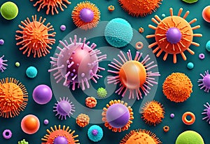 corona virus microorganisms floating in abstract biological background