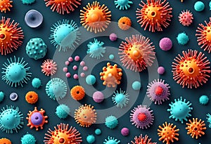 corona virus microorganisms floating in abstract biological background