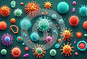 corona virus microorganisms floating in abstract biological background