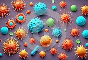 corona virus microorganisms floating in abstract biological background