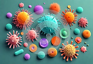 corona virus microorganisms floating in biological abstract background