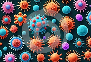 corona virus microorganisms floating in biological abstract background