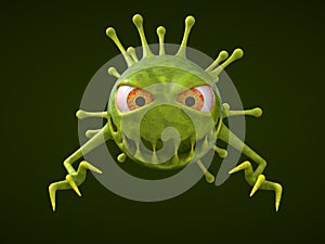 Corona virus monster with evil look. 3d illustration