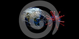 Corona Virus 2019nCoV with Planet Earth Wuhan Virus 3D Illustration. Elements of this image are furnished by NASA photo