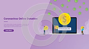 Corona Virus Online Donation campaign concept for website template landing or home page website modern flat cartoon style