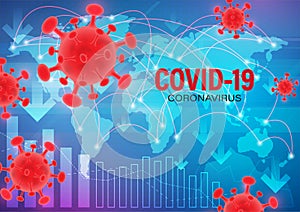 Corona virus pandemic crisis concept on world map blue background, vector illustration