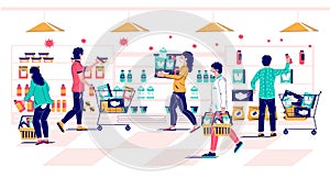 Corona virus panic buying, vector flat illustration