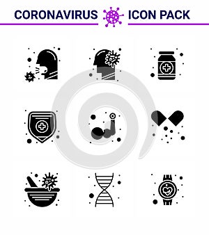 Corona virus prevention. covid19 tips to avoid injury 9 Solid Glyph Black icon for presentation health insurance, medicine, ilness photo