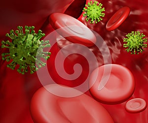 corona virus and red blood cells in vein