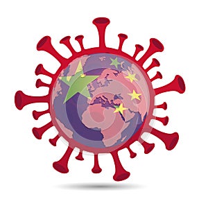 Corona virus sign with chinese flag on globe illustration