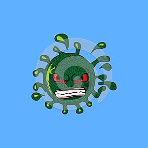 Corona virus splash, ugly monster angry explosion, bursting pop logo vector cartoon