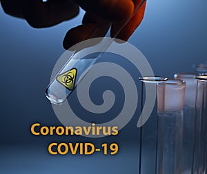 Corona Virus Test Tube from Patient. Coronavirus COVID 19 nCov medical or scientific holding Positive Case of. Infection, research photo