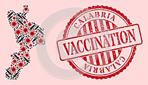 Corona Virus Vaccination Mosaic Calabria Region Map and Scratched Vaccination Seal