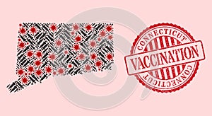 Corona Virus Vaccination Mosaic Connecticut State Map and Scratched Vaccination Seal