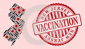 Corona Virus Vaccination Mosaic New Jersey State Map and Scratched Vaccination Stamp