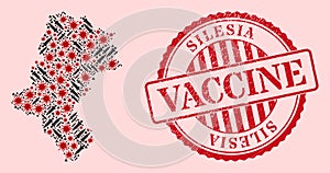 Corona Virus Vaccination Mosaic Silesian Voivodeship Map and Watermark Vaccination Seal