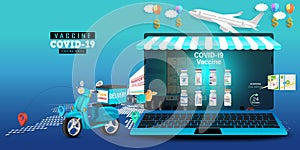 Corona virus Vaccine on Laptop Application , Covid-19 vaccine Online on Website or notebook as order product, healthcare concept,