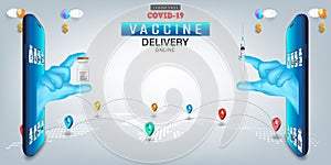 Corona virus Vaccine on Mobile Application , Covid-19 vaccine Online on Website or smartphone as order product, healthcare concept
