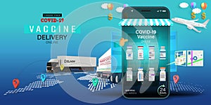 Corona virus Vaccine on Mobile Application , Covid-19 vaccine Online on Website or smartphone as order product, healthcare concept