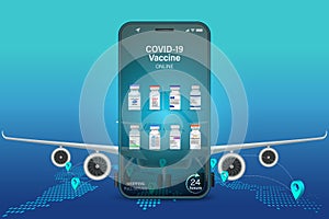 Corona virus Vaccine on Mobile Application , Covid-19 vaccine Online on Website or smartphone as order product, healthcare concept