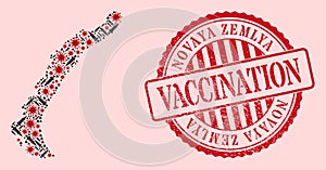 Corona Virus Vaccine Mosaic Novaya Zemlya Islands Map and Grunge Vaccine Stamp
