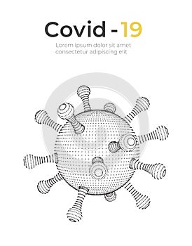 Corona virus. Vector 3d microbe on black background. Covid - 19. Futuristic virus protection microbiology concept