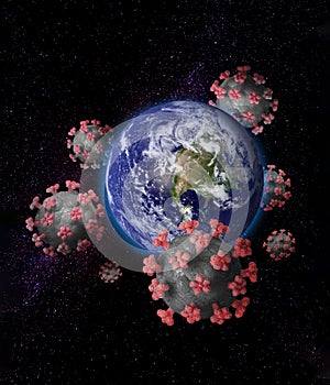 Corona viruses travelling around the planet Earth