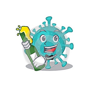 Corona zygote virus with bottle of beer mascot cartoon style photo