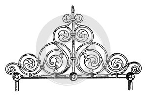 Coronal Finial is made of wrought-iron, Tombs,  vintage engraving