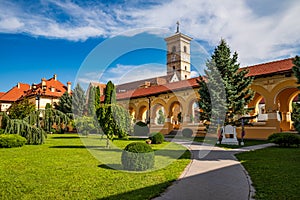 The Coronation Cathedral courtyard and St. Michael Catholic Cathedral inside Alba Iulia Fortress, Transylvania, Romania