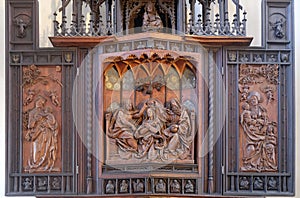 Coronation of Mary altar in St James Church in Rothenburg ob der Tauber, Germany photo