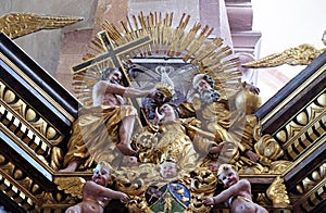 Coronation of the Virgin Mary, altar stoning of St. Stephen Protomartyr in Cistercian Abbey of Bronbach in Reicholzheim, Germany