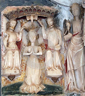 Coronation of the Virgin Mary, statue on the high altar in the Shrine of Our Lady of Carsko polje in Cara, Croatia