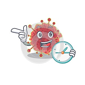 Coronaviridae mascot design concept smiling with clock